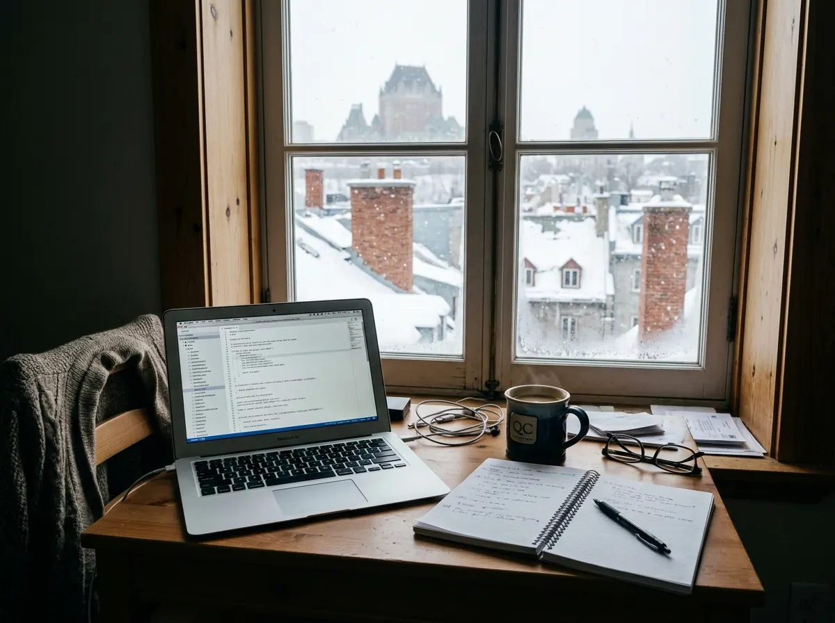 Bureau de travail donnant sur les toits du Vieux-Québec